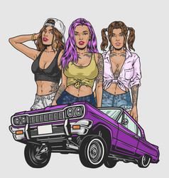 Hot Girls Lowriders Colorful Element