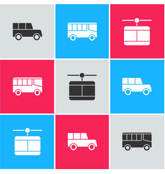 Set Car Bus And Cable Icon