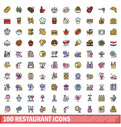 100 Restaurant Icons Set Color Line Style