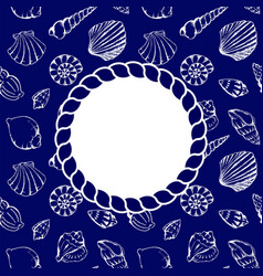 Sea Shells Navy Blue Circle Rope Frame Texture