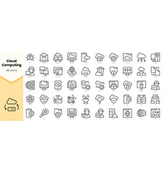 Set Of Cloud Computing Icons Simple Line Art