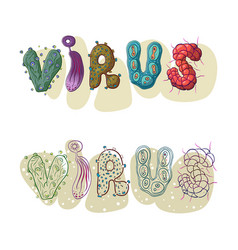 Virus Words Set Compound From Cartoon Cells