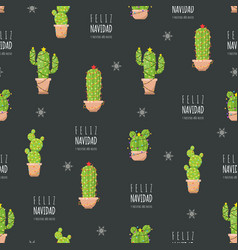 Christmas Pattern With Cute Cactus Feliz Navidad