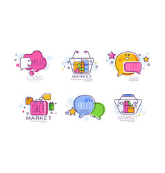 Market And Hello Logo Design With Sale Tag And