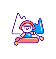 Cute Girl Rafting Line Color Icon Outdoor