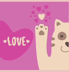 Happy Valentines Day Card Cartoon Cat With Hearts