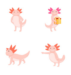 Cute Axolotl Icons Set Cartoon Pink