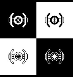 Set Cosmic Ship Icon Isolated On Black And White