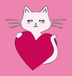 A White Cat With Pink Heart