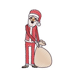 Santa Claus Caricature Full Body Dragging A Gift