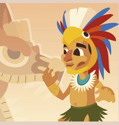 Aztec Warrior With Feathered Headgear And Snake