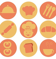 Nine Yellow And Orange Bakery Icons Within Circles