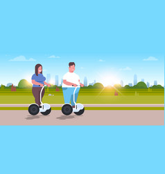 Overweight Couple Riding Self Balancing Scooter