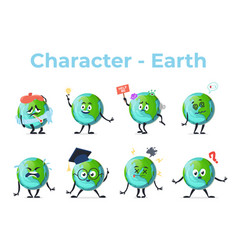 Earth Planet Cute Character Set Emoticon Sick Ill