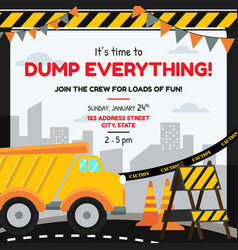 Construction Dump Truck Themed Party Invitation