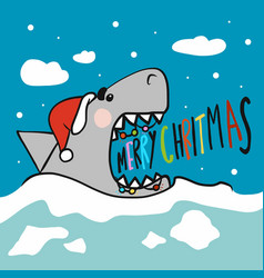 Shark Santa Scream Merry Christmas Cartoon