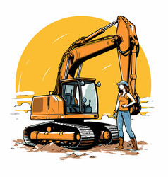 A Construction Worker With Big Excavator