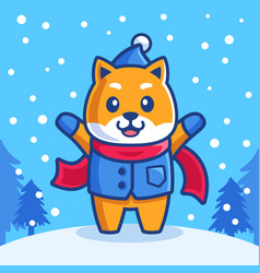 Cartoon Shiba Inu Dog In Winter Season