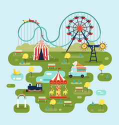 Map of amusement park with attractions Royalty Free Vector