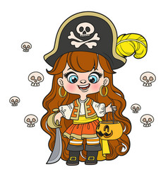 Cute Cartoon Long Haired Girl In Halloween Pirate