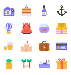 Pack Holiday Equipment And Food Flat Icons