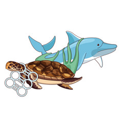 Sad Dolphin And Turtle Stuck