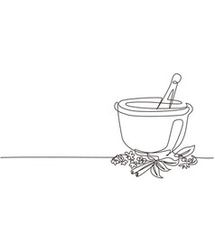 Single Continuous Line Drawing Mortar And Pestle