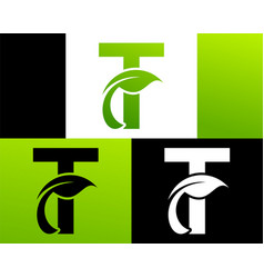 Abstract Letter T Green Leaf Logo