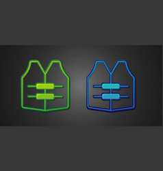 Green And Blue Life Jacket Icon Isolated On Black