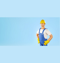 3d Worker Builder Banner Cartoon Male Character