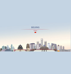 Beijing City Skyline On Colorful Gradient