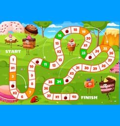 Board Step Game Cartoon Cake Characters On Meadow