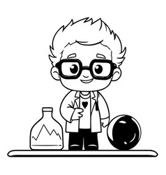 Scientist Boy Cartoon With Science Lab Equipment