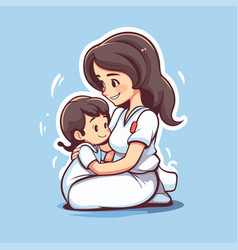 Mother And Daughter Hugging Each Other In Cartoon