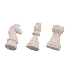 Set Of White 3d Chess Pieces In Tilted Position