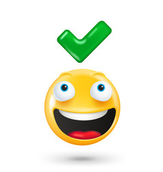 Yellow Cute Emoji Face With Green Checkmark