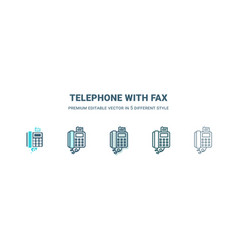 Telephone With Fax Icon In 5 Different Style