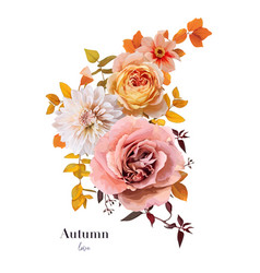 Watercolor Autumn Bouquet With Fall Pink Roses