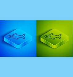 Isometric Line Shark Icon Isolated On Blue