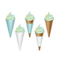 Set Of Colorful Ice Cream Waffle Cone In Carton