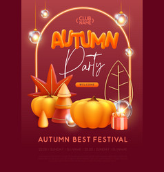 Autumn Seasonal Party Poster With 3d Pumpkin