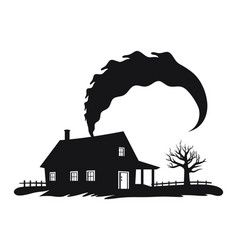 Silhouette Of A Cozy House With Smoke Coming From