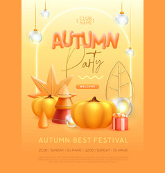 Autumn Seasonal Party Poster With 3d Pumpkin