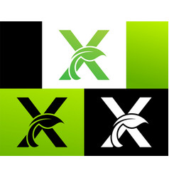 Abstract Letter X Green Leaf Logo