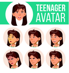 Asian Teen Girl Avatar Set Face Emotions