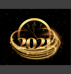 2021 Happy New Year With Clock And Golden Theme