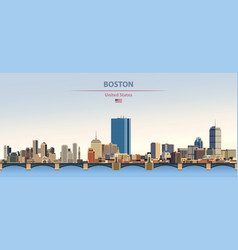 Boston City Skyline On Colorful Gradient