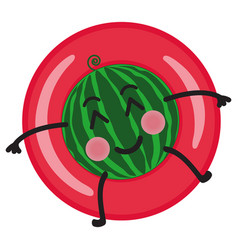 Cute Watermelon Swimming With Rubber Ring