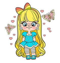 Cute Cartoon Long Haired Girl In Lush Dress Color