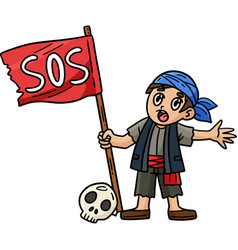 Pirate With An Sos Flag Cartoon Colored Clipart